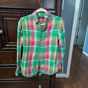 Ralph Lauren Green and Pink Plaid Button Down Shirt